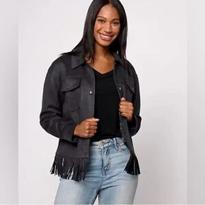 Black Fringe suede leather Jacket bohemian country western coat